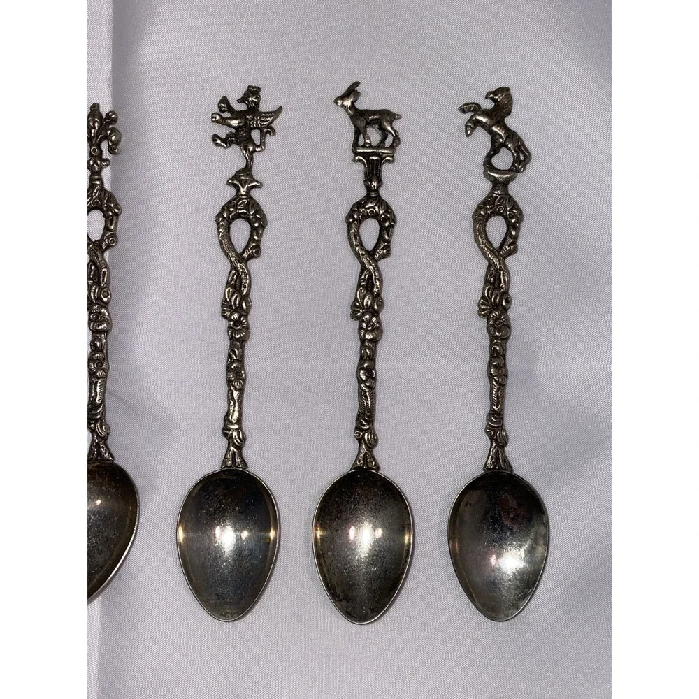 Set of 7 Montagnani Style Italy Stamped Figural Demitasse‎ Spoons Ornate Vintage